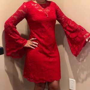 NWT NY&Co Red lace bell sleeved dress Sz. XS